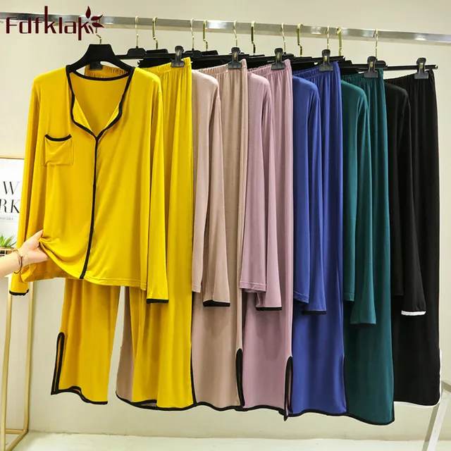 Fdfklak L XL XXL duży rozmiar Homewear wiosna nowa dorywczo Pijama luźna bielizna nocna modalne 2 szt. Piżama spodnie z długim rękawem garnitur