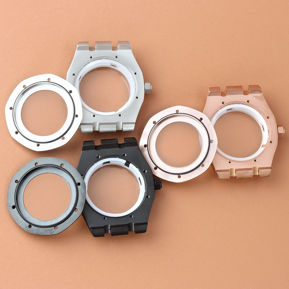 41 مللي متر NH35 ساعة حافظة سوار الفولاذ المقاوم للصدأ الياقوت الزجاج صالح Seiko NH35 NH36 الحركة التلقائية مقاوم للماء حافظة من خشب البلوط الملكي