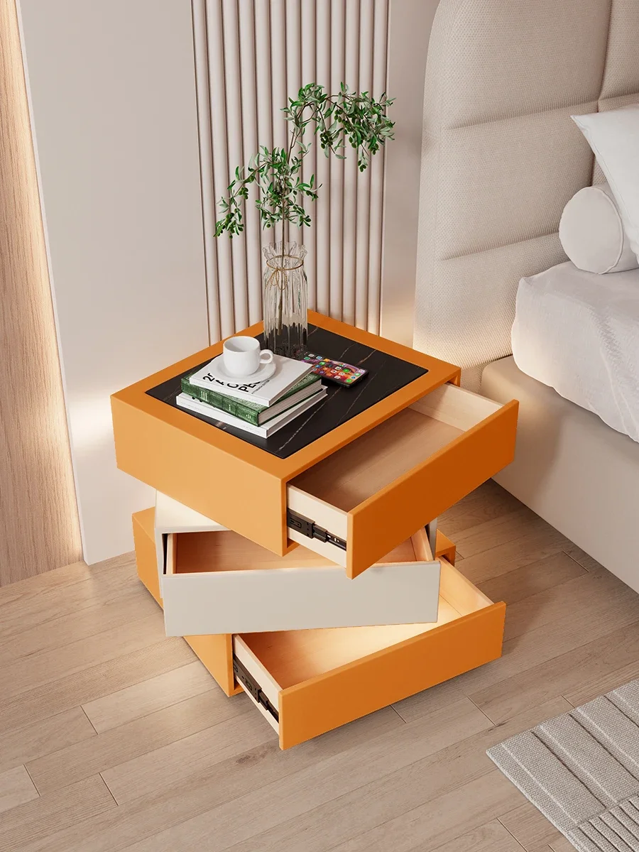 Solid wood bedside table wireless charging leather intelligent multifunctional Bluetooth audio bedside cabinet with lamp