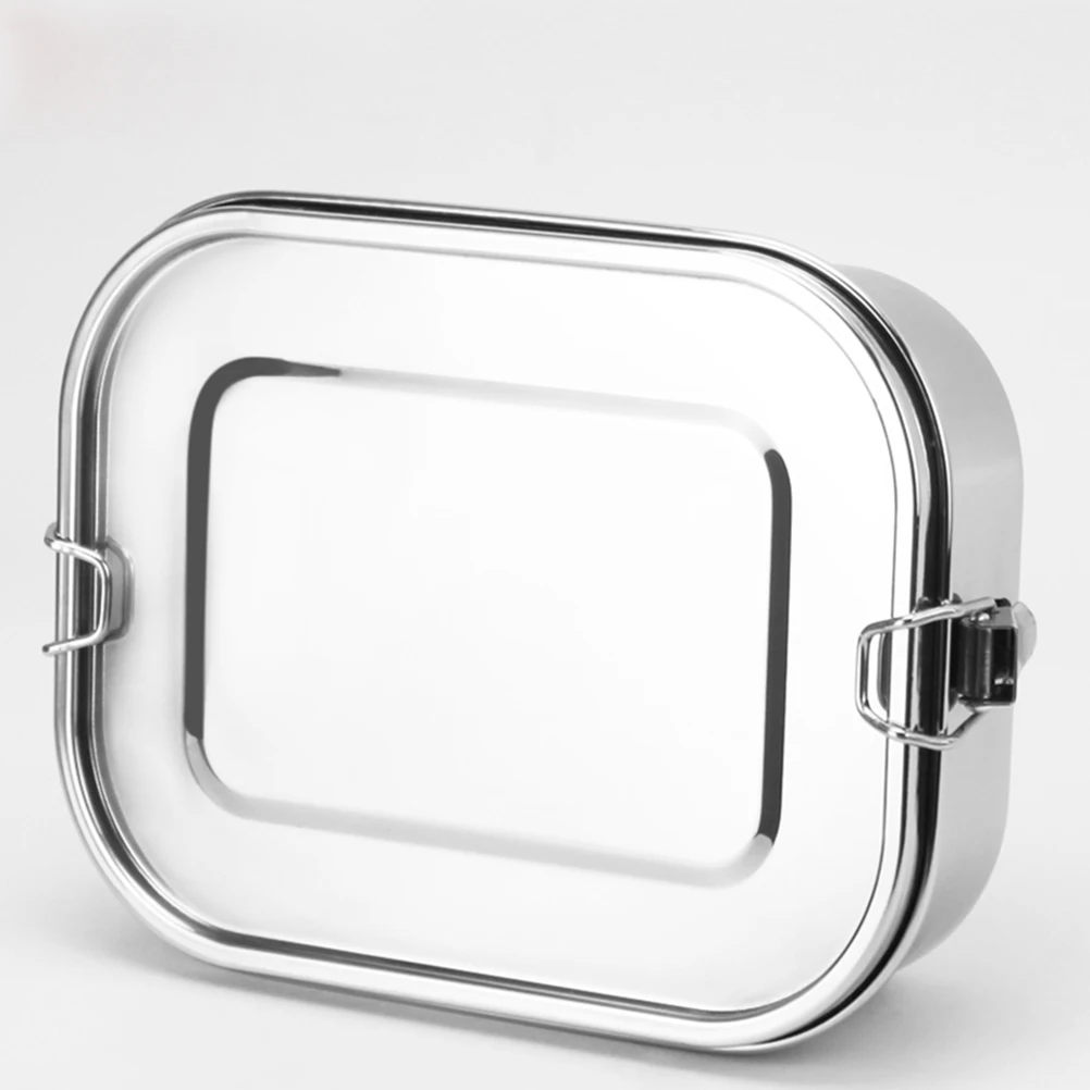 

2pcs Stainless Steel Lunch Box Rectangular Snack Box Fast Food Box Container for Home School Camping (Single Layer with Buckle)