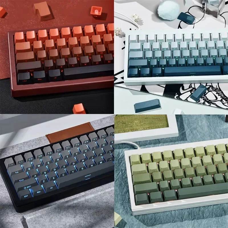 

136 Key Gradient Blue keycaps PBT Double Shot Side Print Through Backlit keycaps For Cherry Gateron MX Switches Gamer Keyboard