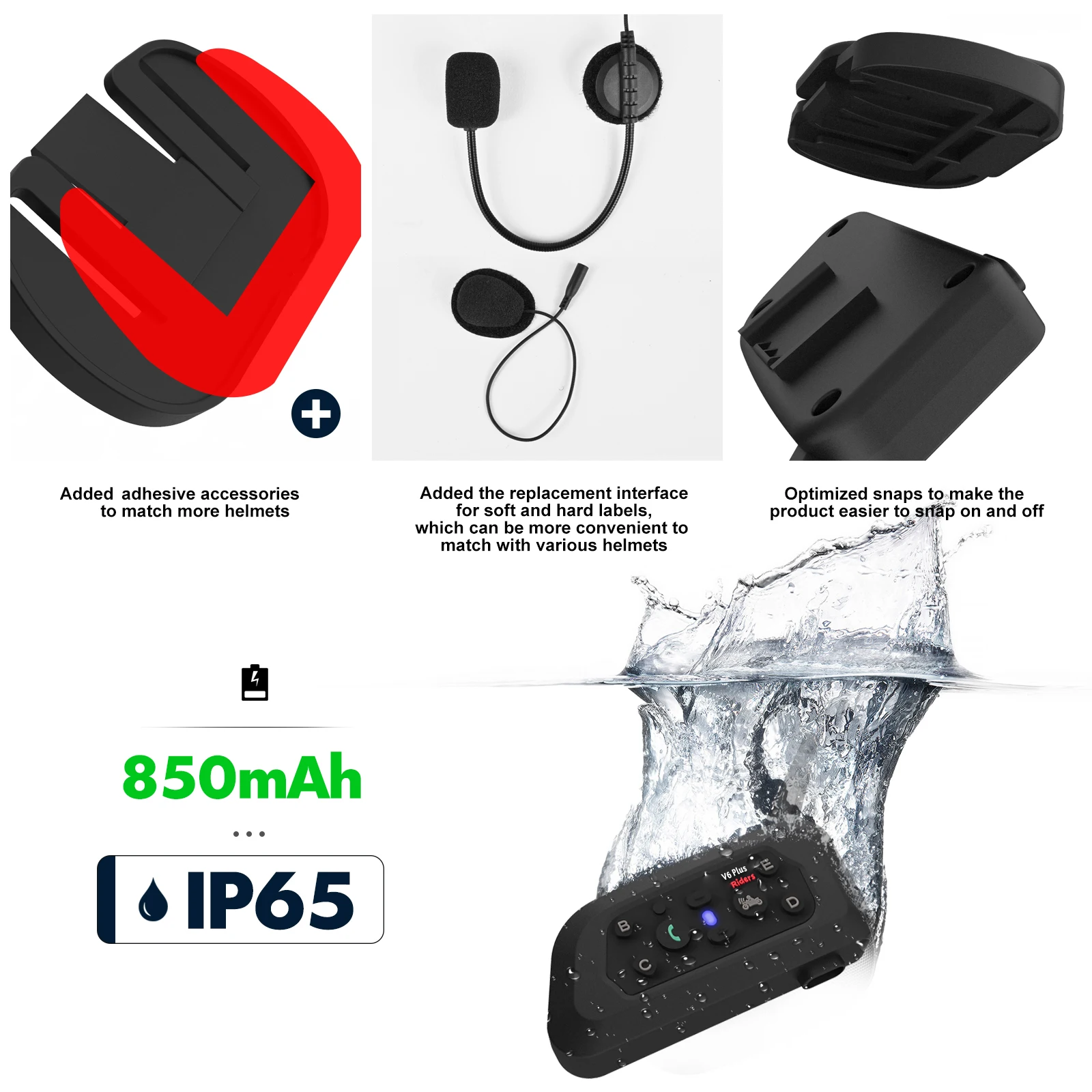 EJEAS-V6 PRO Bluetooth Motocicleta Capacete Intercom Headset, 1200M BT Interphone Comunicador, Walkie-talkie Motor