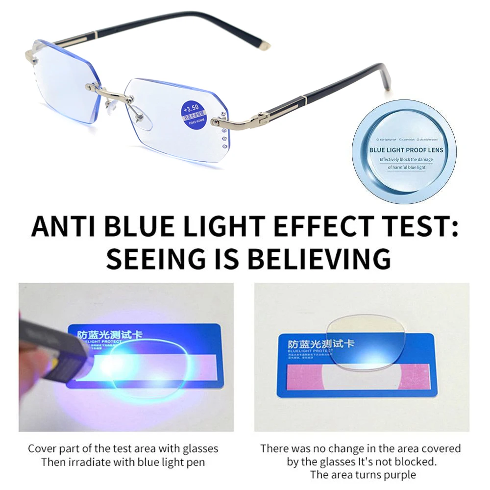 Blue Ray Blocking Anti-Blaulicht-Lesebrille Augenschutz Randlose Schnittkante Hyperopiebrille Ultraleichter Luxus – Detail 11