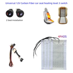 4pcs  3 Level 12V Carbon Fiber Universal Car Heated heating Heater Seat Pads Winter Warmer Seat Covers