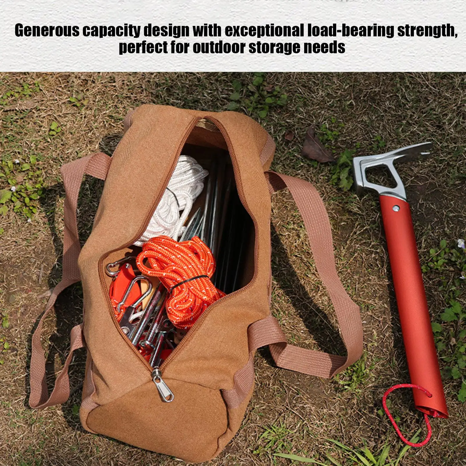 

Tent Pole Bag Large Capacity Zipper Pouch Canvas Tool Bag With Ergonomic Handle Strap For Outdoor Hiking Camping