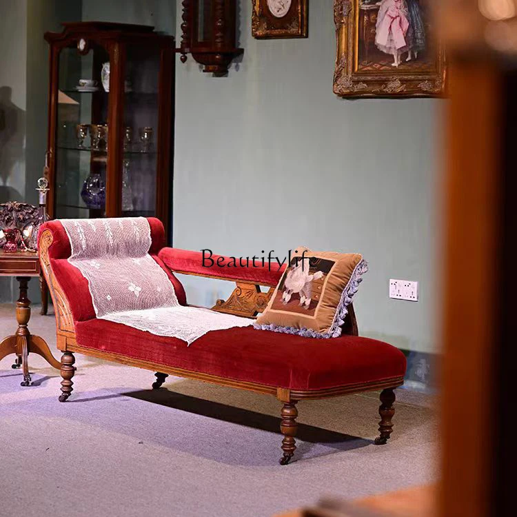 

*American solid wood carving flower concubine chair antique sofa French retro old