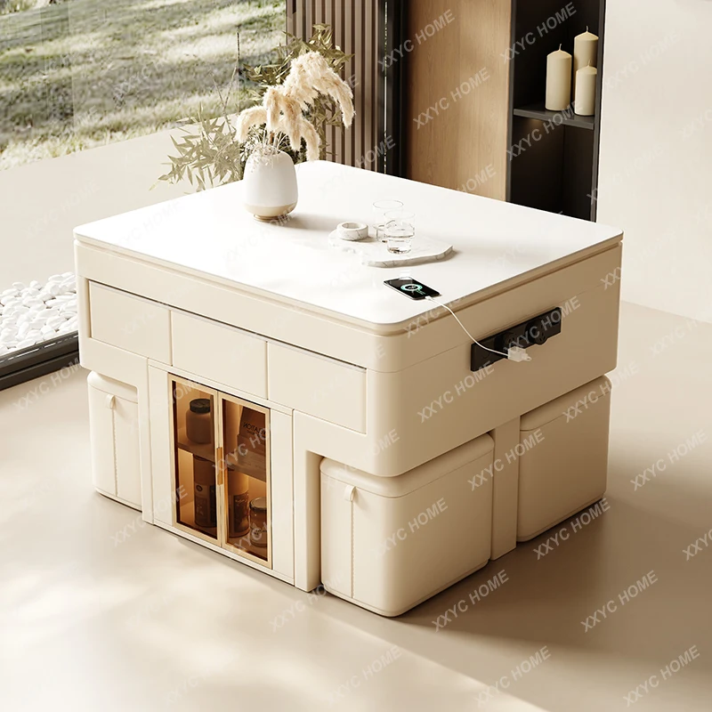 LLifting mahjong rock slab island table dining table and chair combination bar integrated dual-purpose multi-functional storage
