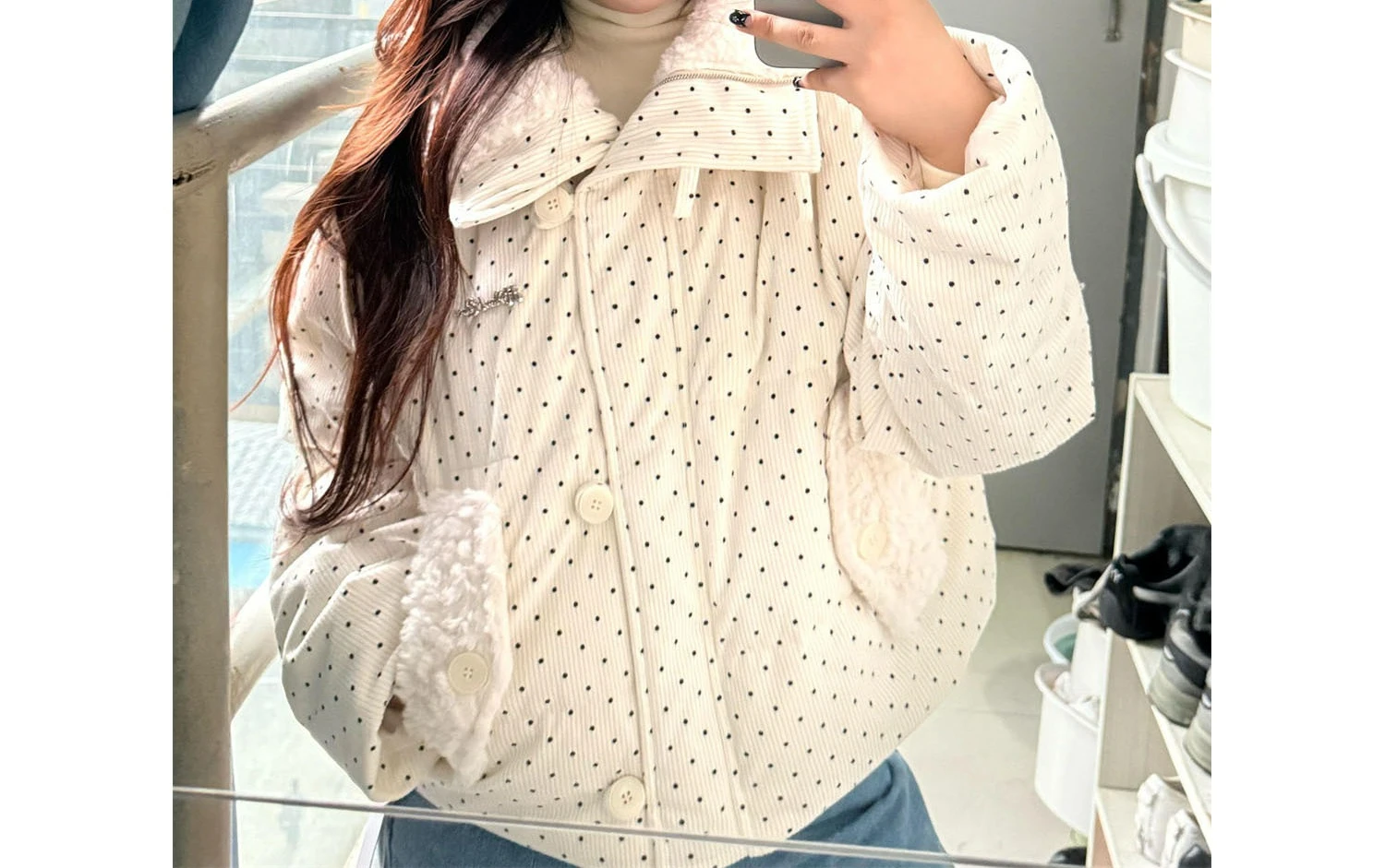 

Sweet Polka Dot Cotton Jacket for Female Students Winter New College Style Short Warm Thickened Cotton Coat