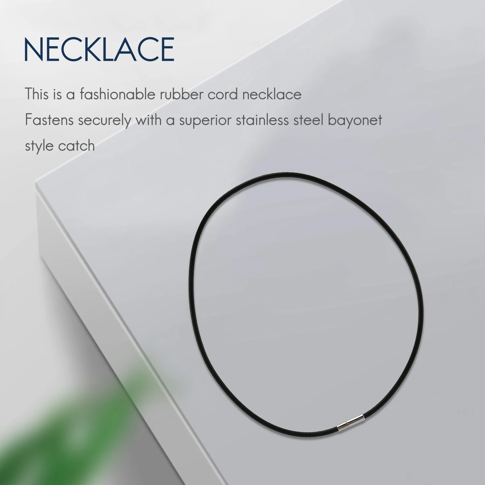 *N21R 3Mm Black Rubber Cord Necklace with Stainless Steel Closure - 18 Inch