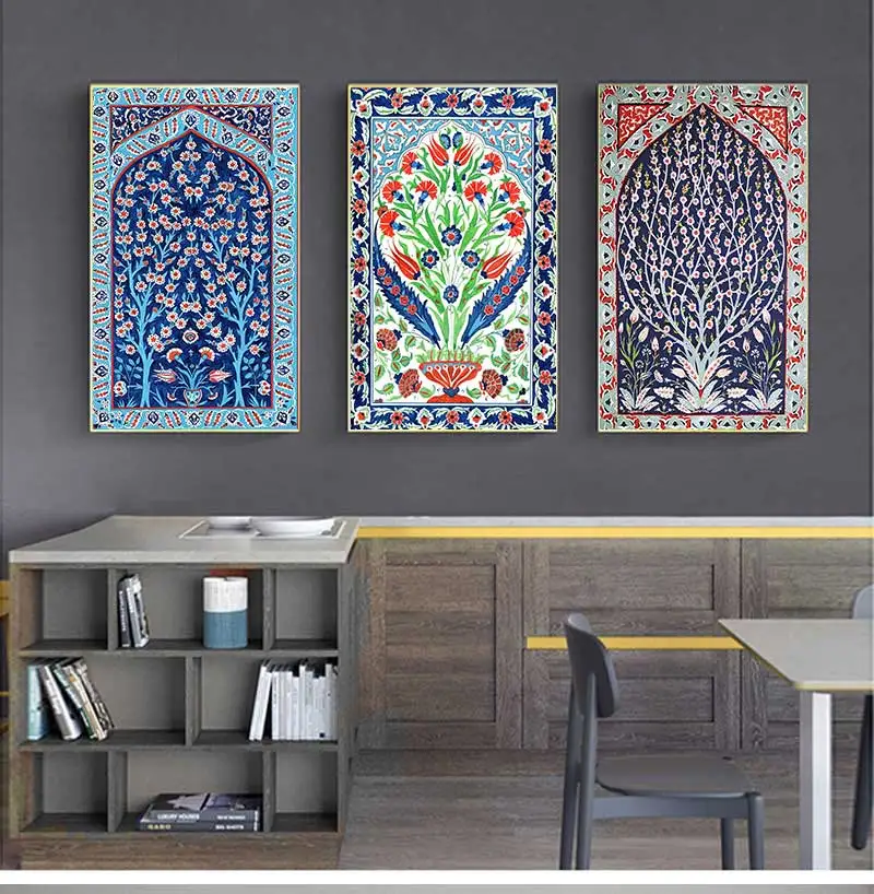 Turkish Tile Tree of Life Watercolor Painting Prints Traditional Ottoman Floral Wall Art Picture Canvas Poster Home Wall Decor