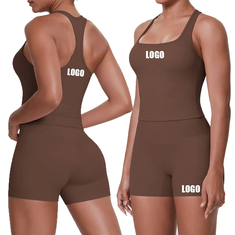 

Customized LOGO women's new tight I-shaped beautiful back sports vest shorts running cycling fitness yoga suit two-piece set