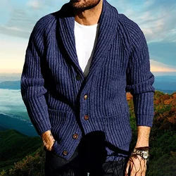 New British Casual Knitted Cardigan Sweater Coat Men's Autumn Winter Long Sleeve Outerwear & Coats Chamarras Para Hombre