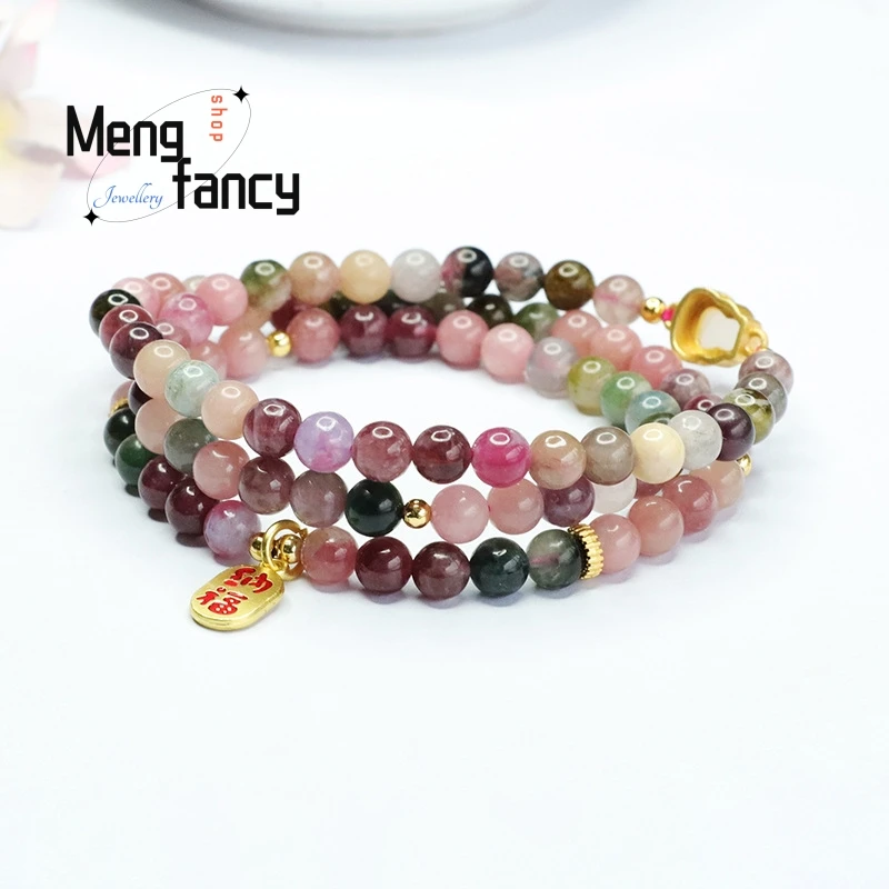 Natural Brazilian Tourmaline Exquisite Elegant Simple High-grade Multi Loop Bracelet Crystal Luxury Fashion Jewelry Holiday Gift