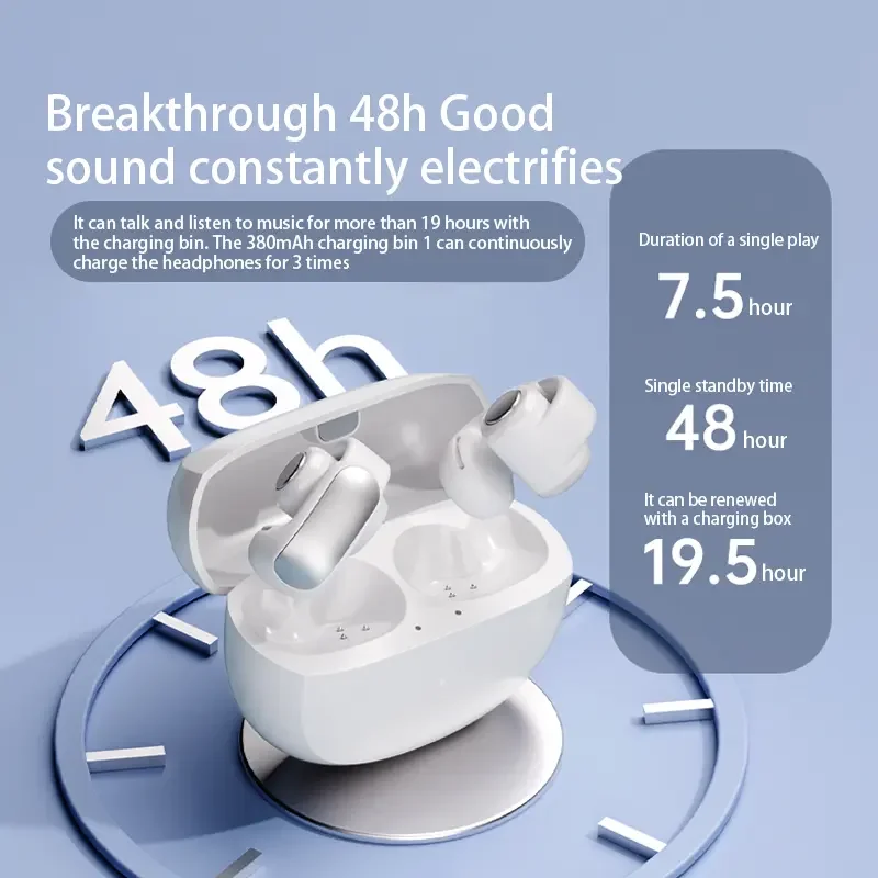 V12 Bluetooth Headset 5.3 Wireless Bone Conduction Headphones Clip Ear Music HD Call Sports Gaming Earphone Earphones HiFi Sound