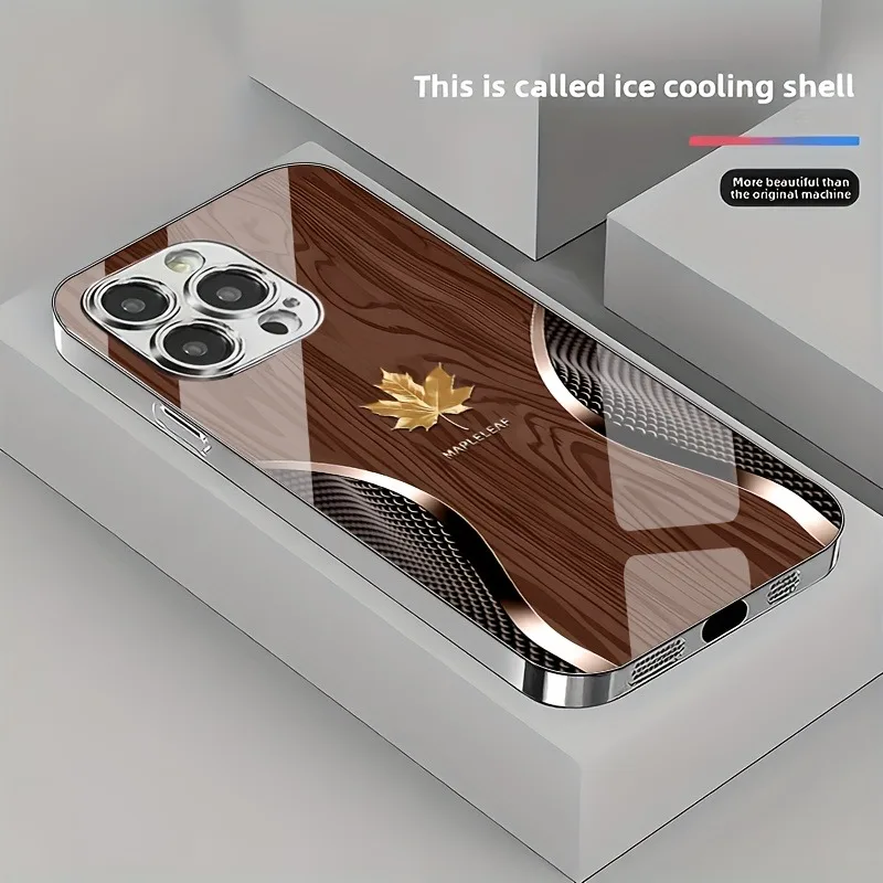 

Gold Maple Leaf Wood Grain Curve Pattern Electroplated Phone Case For Samsung Galaxy S25 S24 S23 Ultra Plus FE Glass Cover