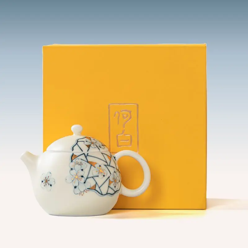 He Bai Hand-Painted Little Dragon Egg Teapot High Temperature Unglazed White Porcelain Single Pot Household High-End Ceramic Tea