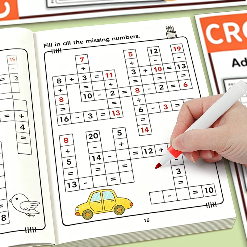 32-Page Math Addition and Subtraction Training, Fun Checkerboard Fill-In-The-Blank Games, Math Practice Workbook for Addition and Subtraction Within 20, Daily Exercises, Children's Learning Workbook, Teaching Aids.