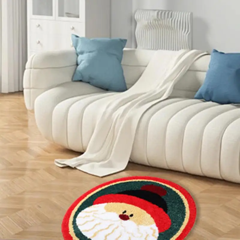 Santa Bathroom Rugs | Round Santa Claus Shower Mat | Anti-Slip Bath Carpet Shower Rug Soft and Absorbent Polyester Mat