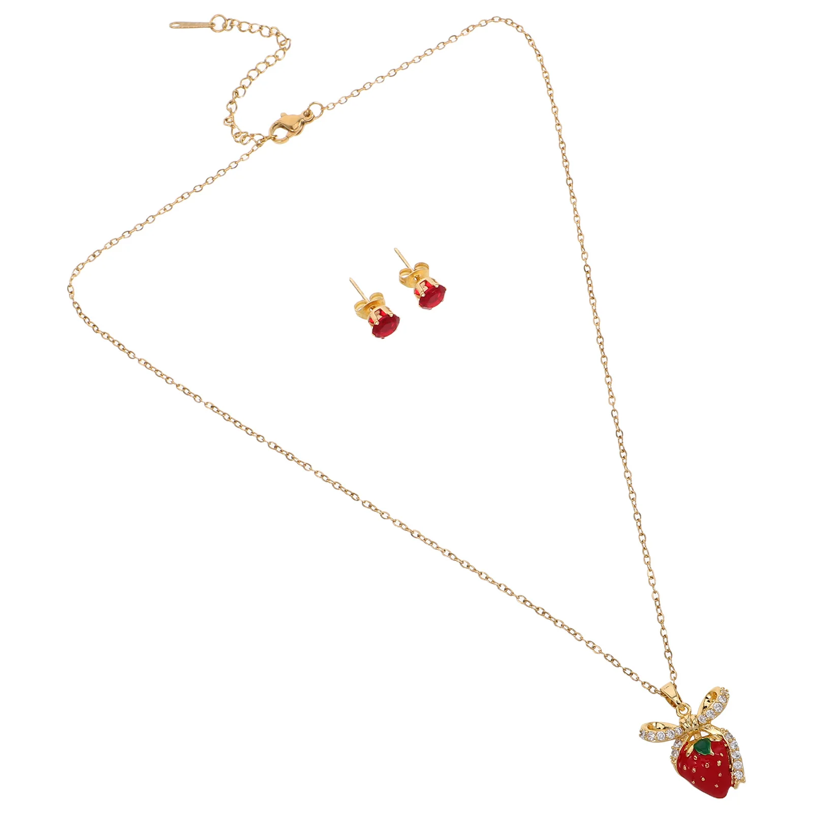 

Stylish Strawberry Necklace Earrings Set Trendy Fruit Necklace Lightweight Stainless Steel Jewelry for Women Girls Daily Wear