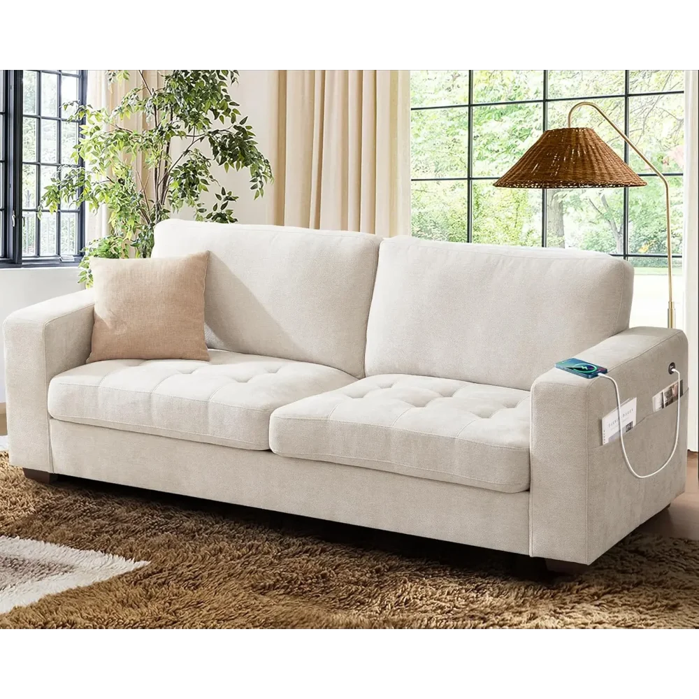 89 Inch Sofa Couch, Modern 3 Seater Couch w/ Removable Covers & USB Ports, Large Chenille Comfy Sofa for Living Room, Apartment