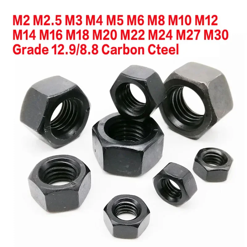 Black Grade 8.8/12.9 Steel Din934 Hex Hexagon Nut M2 M2.5 M3 M3.5 M4 M5 M6 M8 M10 M12 M14 M16 M18 M20 M22 M24 M27 M30 1-100 Pcs