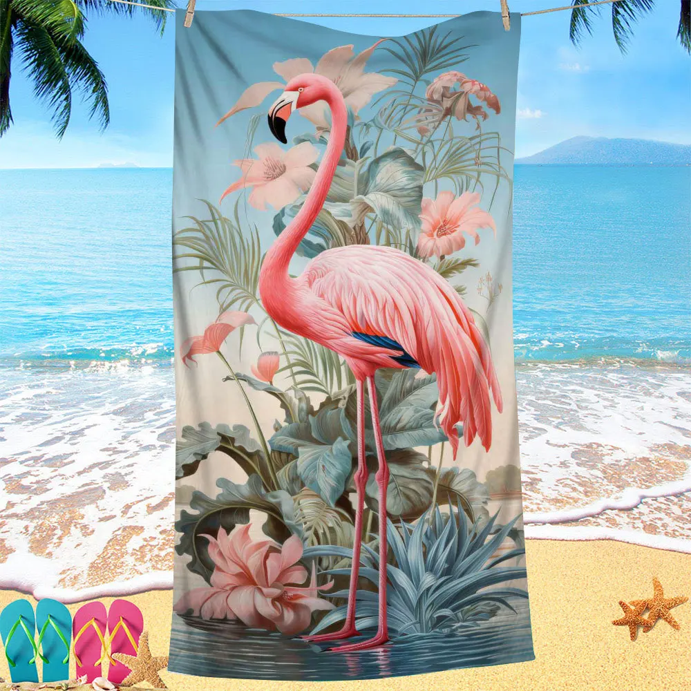 Nordic flamingo pattern digital-printed polyester Superfine fiber double-sided fleece Beach vacation bath towel, beach towel