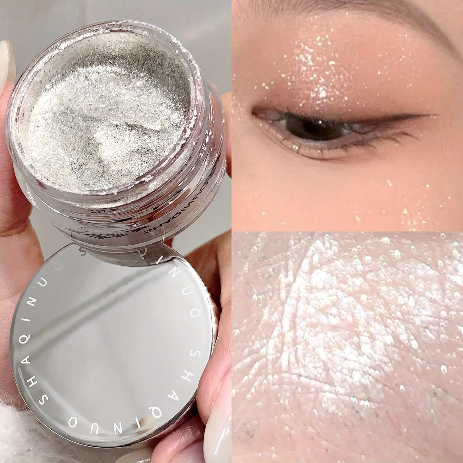 Sombra única "Galaxy Diamond" |   Brilho cósmico ultrafino |   Maquiagem Multiuso (Olhos/Rosto/Corpo) |    Acabamento Metálico