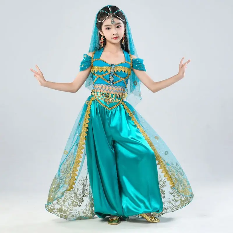 

Children's Indian-Dance Performance Costume Dunhuang-Style Ethnic Short Sleeve Dance Costume Set Top Pants Costume Set LI704