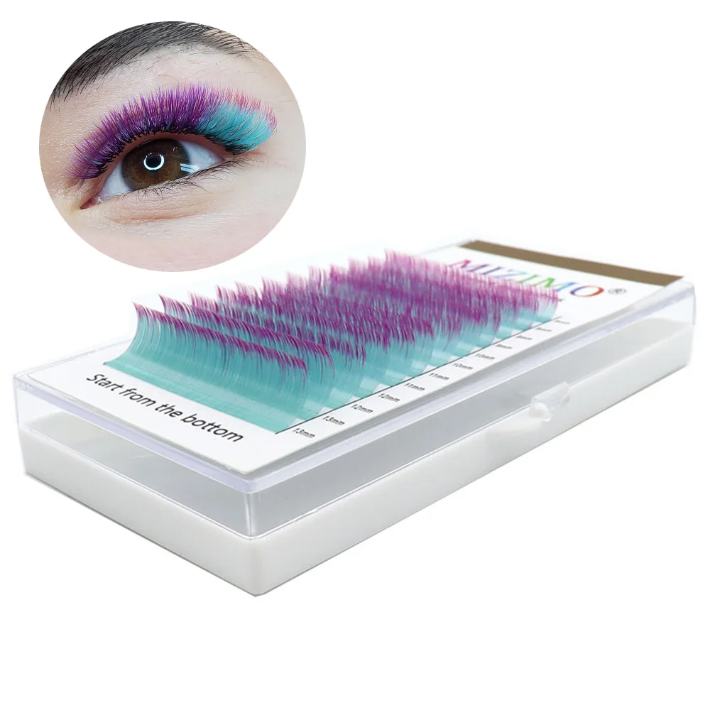 Color Eyelashes Two-color Gradient Blue Yellow Purple Black Pink 8-15 Mixed Length Soft Unique Single Grafted False Eyelashes