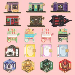 Architectural Style Brooch Cartoon Room Book Shopping Cart Metal Badge Small Accessories Wholesale Bag Pins for Clothes Cap Pin