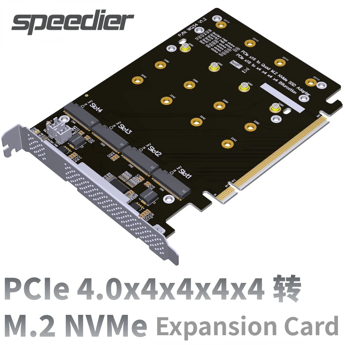 

M.2 NVME SSD PCIe Adapter Splitter Card 2242 2280 Riser Card PCIe 4.0 x4 x4 x4 x4 Expansion Card Bifurcation Raid For Desktop PC