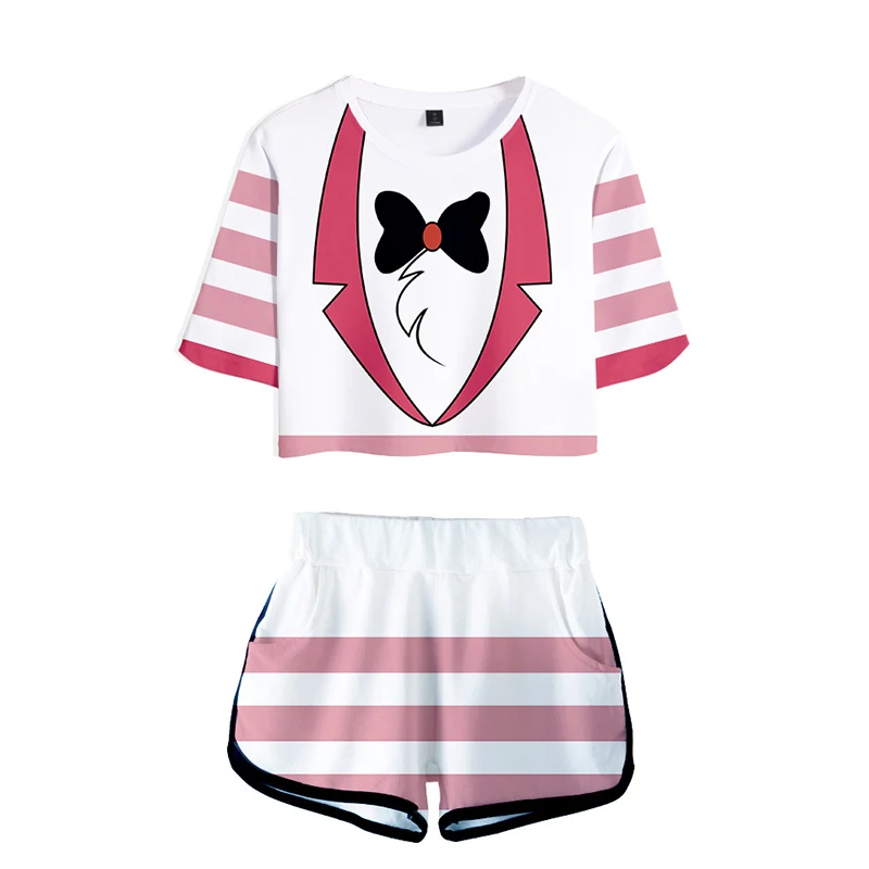 Hazbin Cosplay Outfit Hotel Costume Women Charlie Alastor Top Shorts Sport Suits Running Shorts Shirt Hazbin Set Hotel Girls