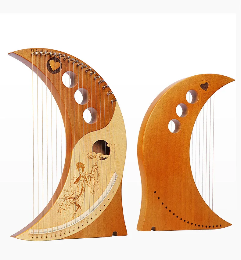 19 String Lyre Harp Moon Lute Harp Portable Easy to Learn for Beginner Adults Kids, Angel Harp Instrument with Bag Tuning Key