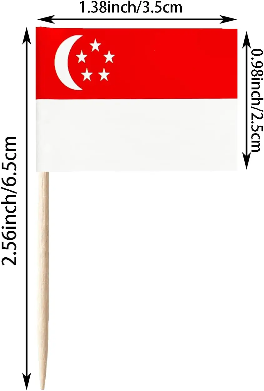 100 Pcs Singapore Flag Singapore Toothpick Flags Mini Singaporean Cupcake Toppers Stick Flags Party Cocktail Fruit Decoration