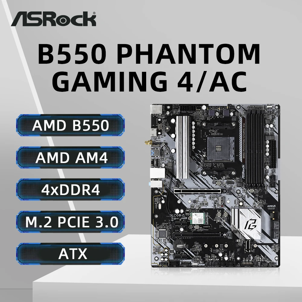 ASROCK B550 PHANTOM GAMING 4/AC Motherboard Support 5800X3D 5700x3D 5700X 5600G 4600G CPU 4xDDR4 3200MHz HDMI M.2 ATX Mainboard