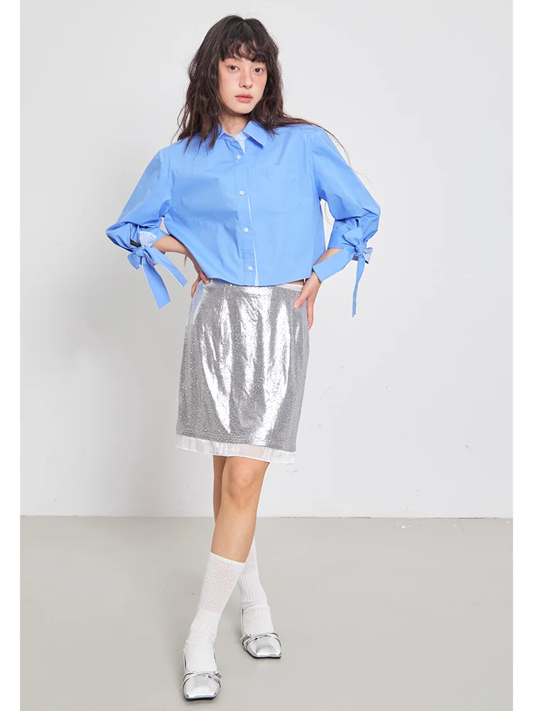 

Piapino Original Design ature Galaxy Sparkling Silver Rhinestone Patchwork Straight Skirt Slim Fit Long Sve irt