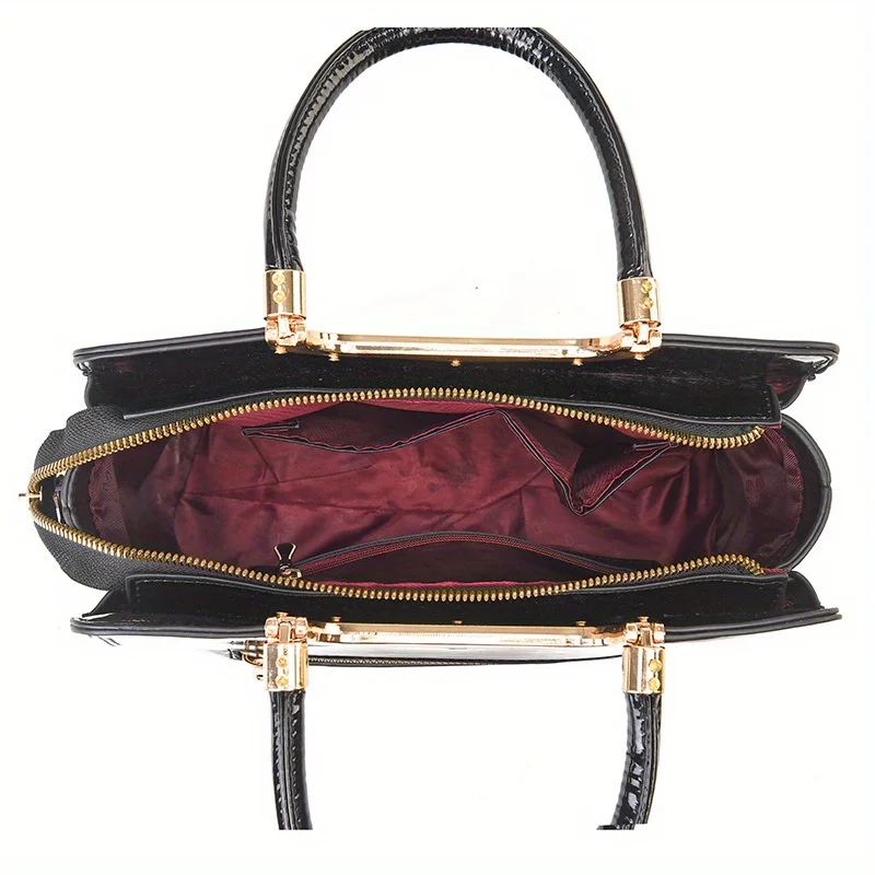 PU-leer, glanzende modehandtas, ritssluiting, verstelbare schouderriem, damesschoudertas, dames crossbodytas