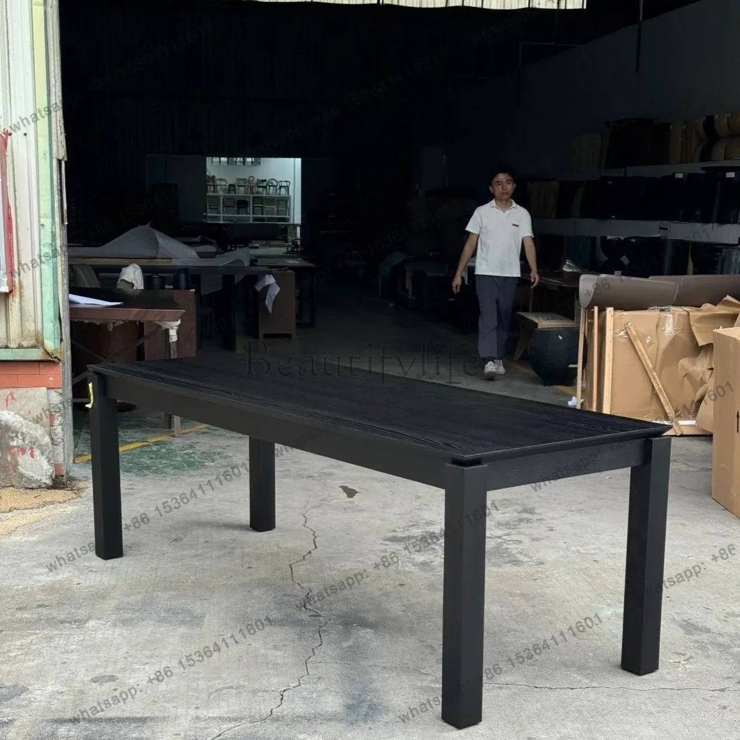 Wabi-sabi ash wood black solid wood dining table Italian large desk rectangle