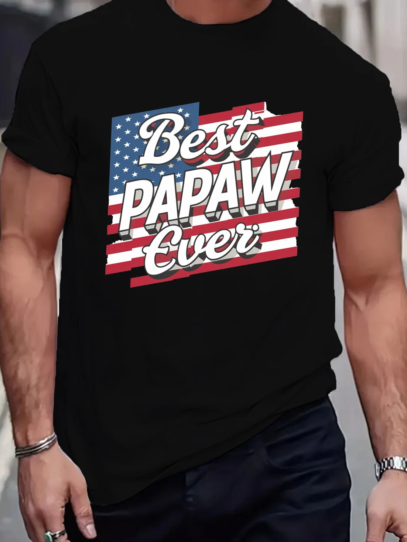 Top Quality MenS T-Shirt Featuring The American Flag for Grandpas Fashion Tshirt Round Neck Short Sleeve Regular Fit