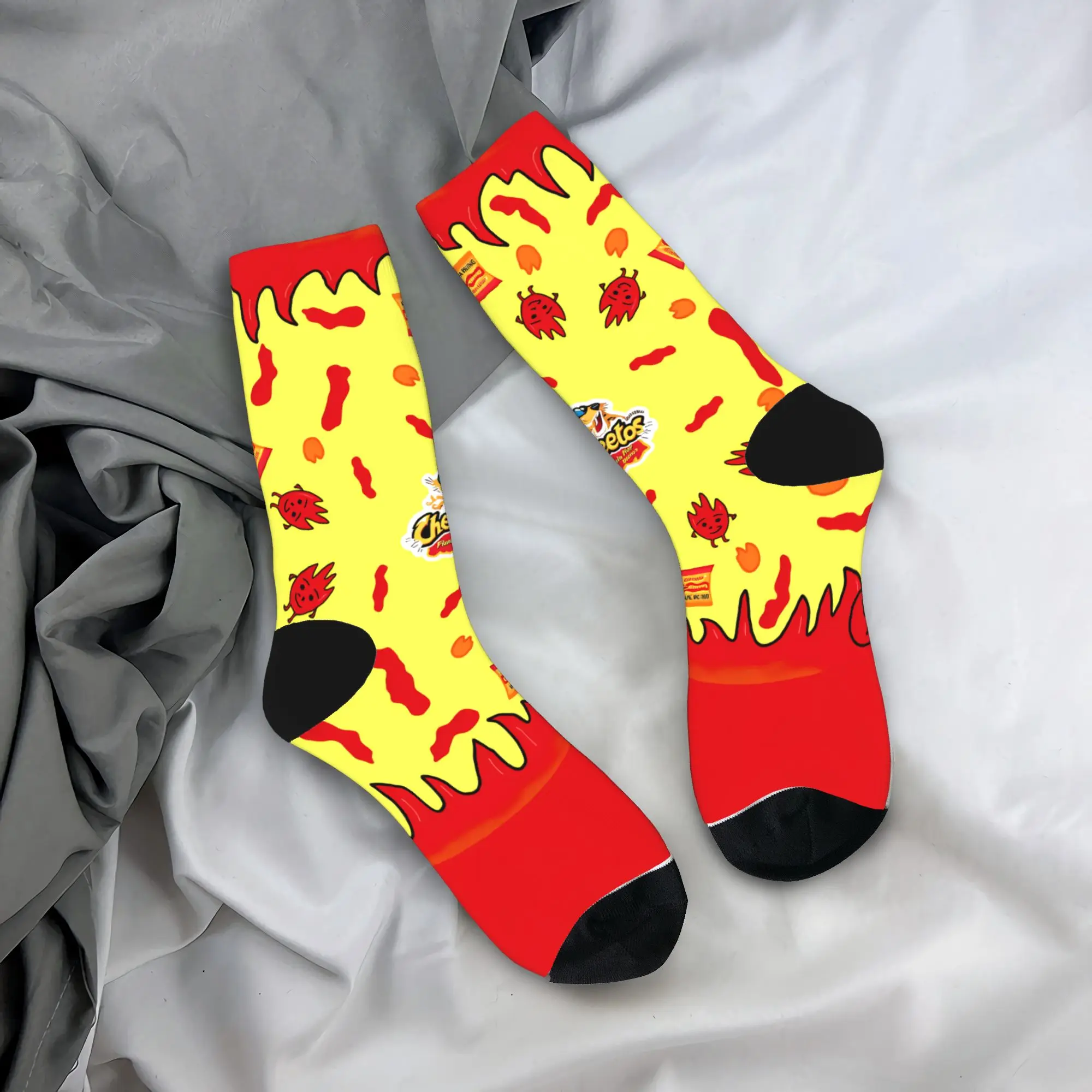 Calcetines Deportivos Cheetos con Diseño de Dibujos Animados, Calcetines de Otoño Antideslizantes para Adultos, Calcetines Medios Suaves para Correr
