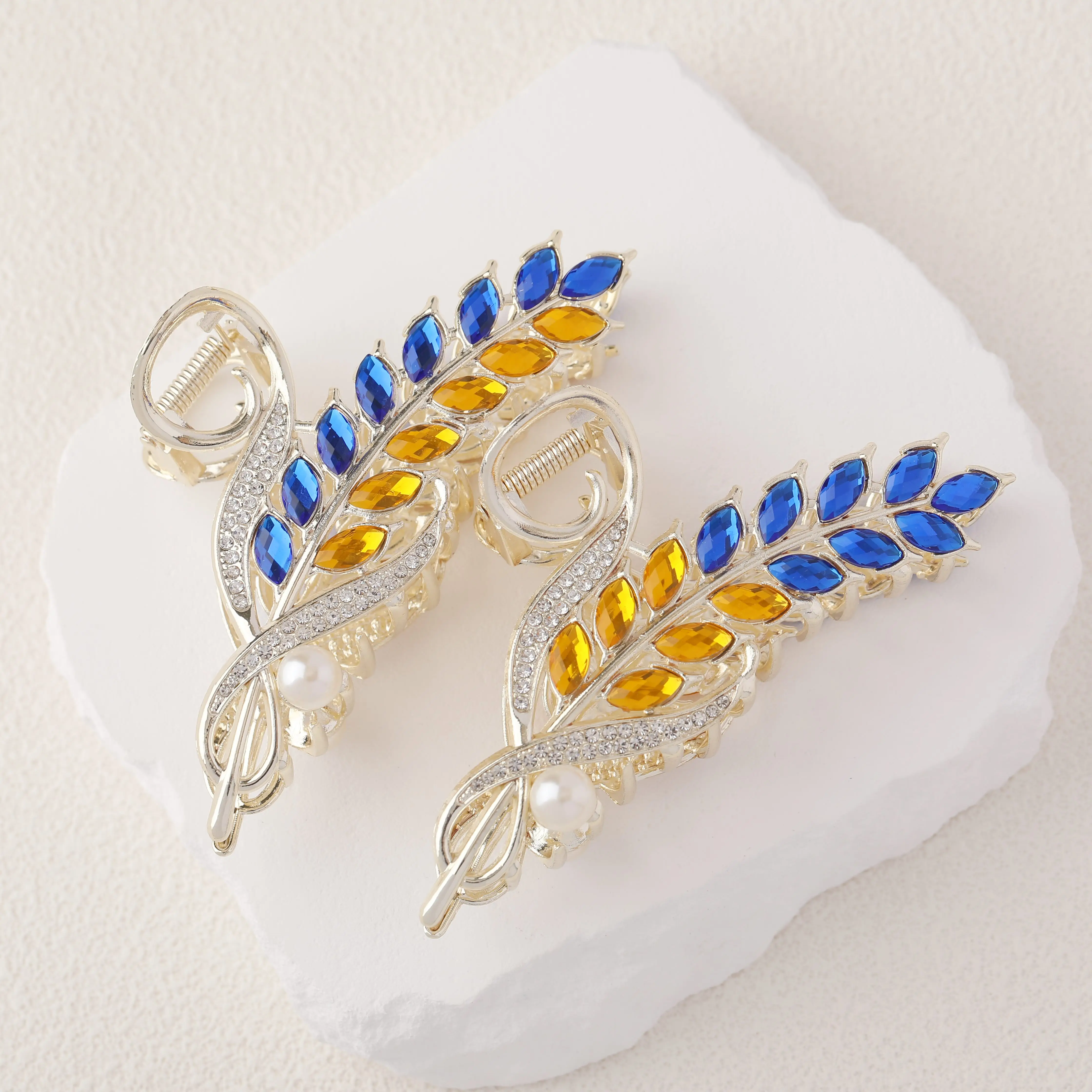 claw clips Ukrainian Flag-inspired Clasps with Ear of Wheat Accent