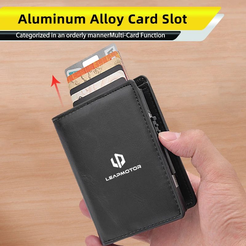 Car Men's Wallet Leather Pop-Up Card Holder Coin Purse Accessories For Leapmotor Leap Motor C01 C11 T03 S01 C11 Reev 2022 2023 2