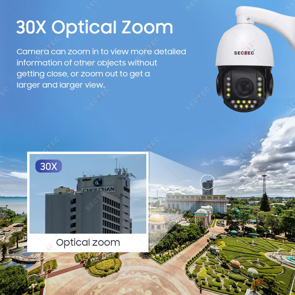 Sectec 5MP HD Panoramic CCTV IP Camera 30x Two-way Audio CCTV Security Wireless PTZ Camera 30x Zoom Optical Zoom Network Camera