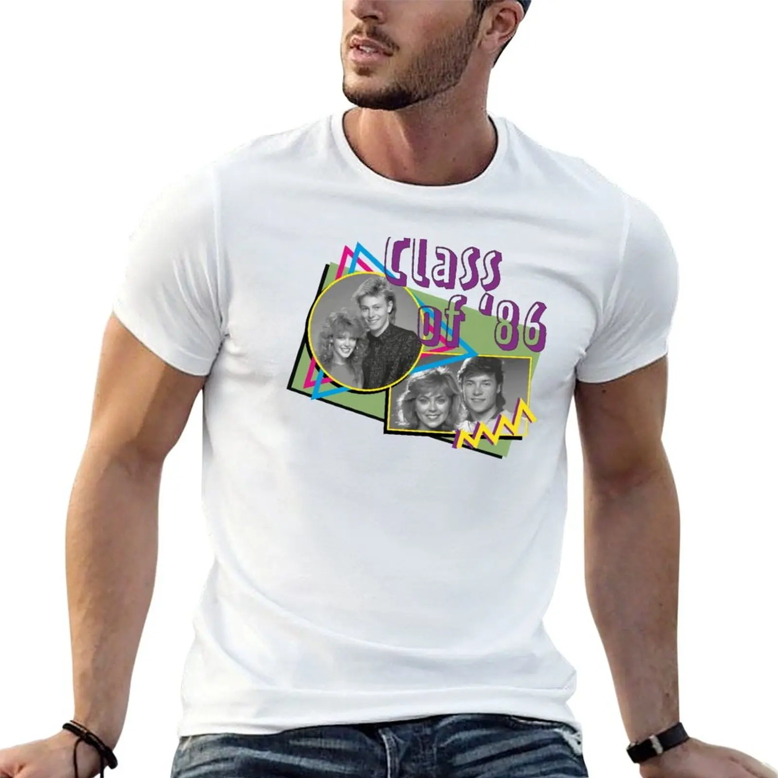Neighbours 1986 - Charlene, Scott, Mike and Jane (Class of 1986) T-Shirt Long Lasting Casual T-Shirt