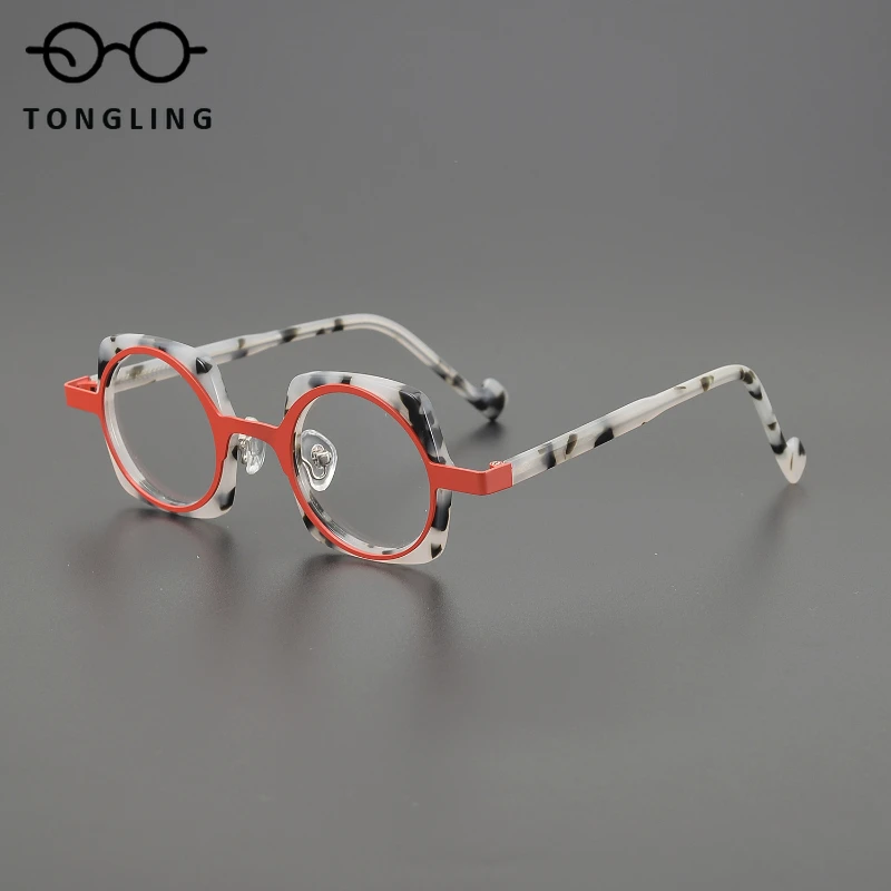 Men Women Optical Glasses Can Be Paired Myopia Anti Blue Light Eyeglasses High Quality Polygonal Acetate Titanium Eyeglass Frame