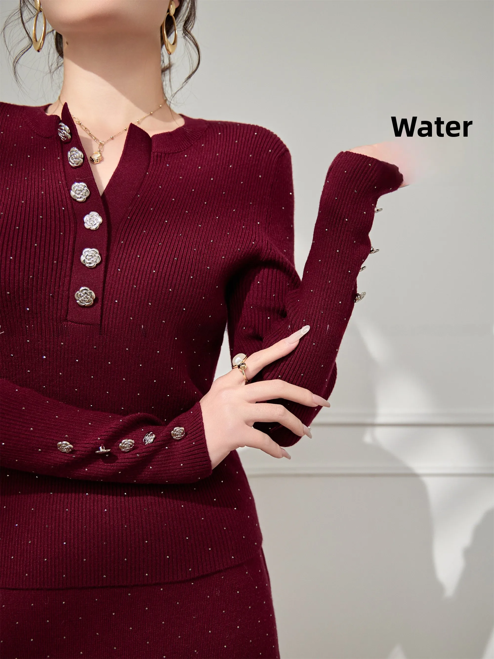 

Lulu Winter Fashion Red Knitted Sweater Set Women's Elegant High-Waisted A-Line Skirt Casual Loose Fit Long Sleeve Dress