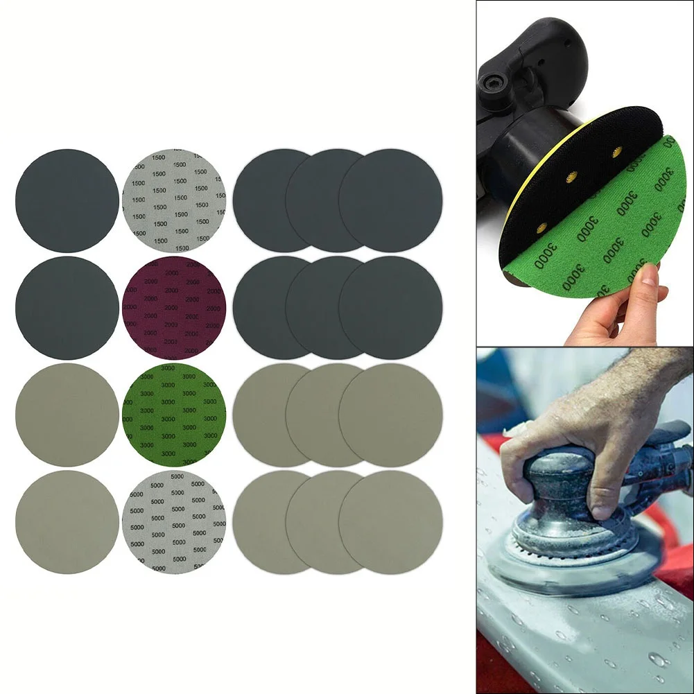 20Pcs 6 Inch Silicon For Carbide Sanding Discs 1500 3000 5000 Grit Wet Dry Sandpaper For Auto Furniture Wood Metal Polishi