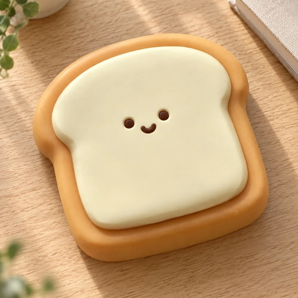 Smiling Toast Squishy Squeeze Toy TPR Soft Fidget with Playful Cute Shape for Adults Teens Desk Companion Gift Single Piece