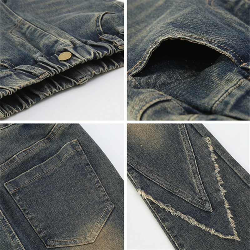 Elegant Kids Vintage Flared Jeans for Tween Girls Slim Fit Retro Blue Denim Pants Children Spring Autumn Boot Cut Retro Trousers