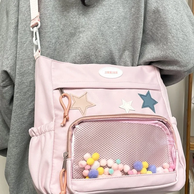 Korean Style Star Pattern Shoulder Bag Youth Handle Bag Badge Postcard Display Itabag Student Tote Crossbody Bag